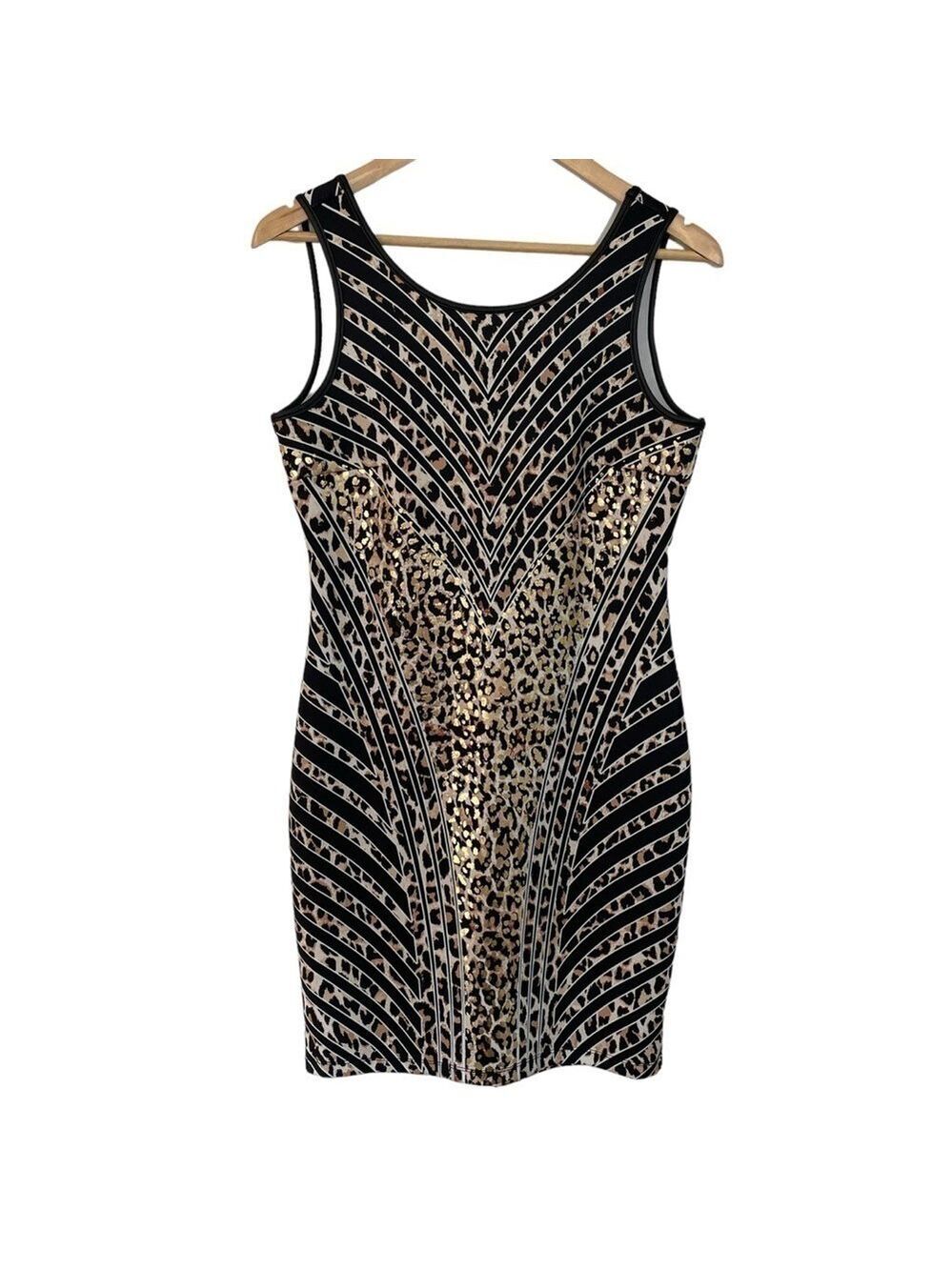 Thalia Sodi Mini Dress S Leopard Print Fitted Bodycon Tight Sexy Party Costume